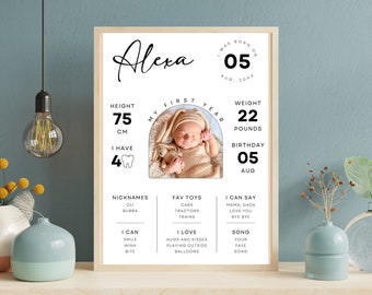 Baby's First Year Milestone Board Template, Editable Photo Sign (Digital Download)