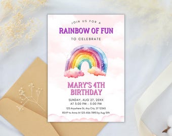 Plantilla editable de invitación de cumpleaños arcoíris (PDF)