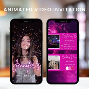 Pink And Gold Birthday Party Invitation, Animated Video Birthday Invite, Adult Birthday Party Evite Template, Pink Birthday Party Invitation
