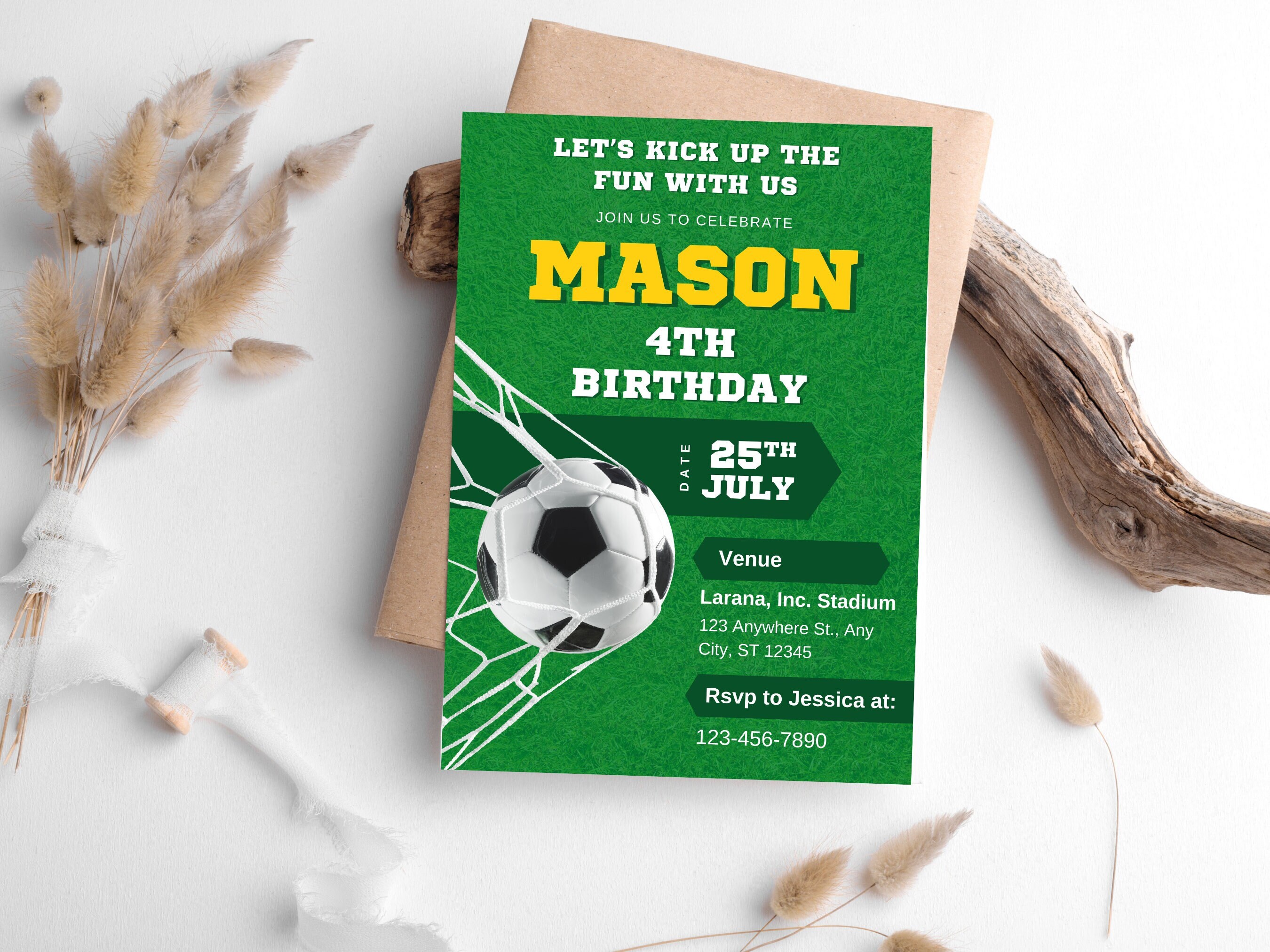Modello modificabile per invito di compleanno a tema calcio, festa per ragazzi (download digitale) - Italia