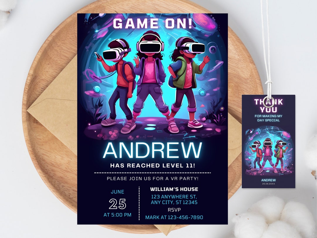 Virtual Reality Birthday Invitation, VR Birthday Invitation, Gamer Boy Birthday Invite, Instant