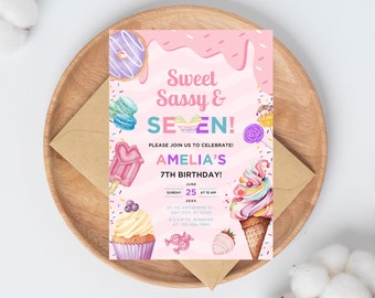 Sweet Sassy Seven Geburtstagseinladung, Eiscreme Party (Digitaler Download)