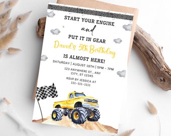 Editable Monster Truck Birthday Party Invitation Template (Digital Download)