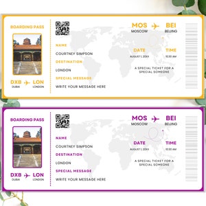 Editable Boarding Pass Canva Template, Printable Airline Ticket, Customizable Plane Ticket Gift Card, Boarding Pass Surprise Trip Canva