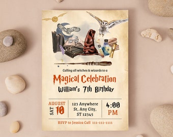 Editable Wizard Birthday Invitation, Magic School Party (Digital Download)