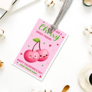 Editable Valentine&#39;s Day Tag Template, You Are A Cherry Sweet Friend Valentine Gift Tag, Gift Tag, Valentine&#39;s Hang Tag, Classroom Favor Tag