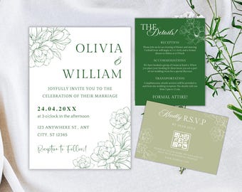 Floral Wedding Invitation Template: Minimalist Design (Digital Download)
