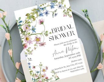 Wildflower Bridal Shower Invitation Template, Editable Floral Invite (Digital Download)