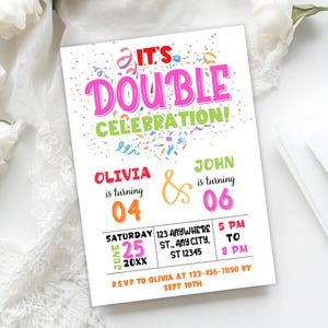 Editable Joint Birthday Invitation Template, Double Celebration Birthday Invitation, Siblings Birthday Invite, Twin Birthday Invitation