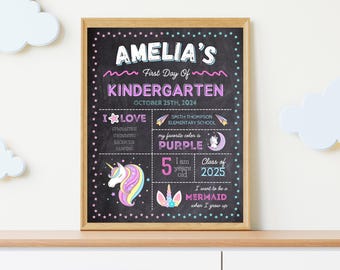 Unicorn First Day of School Sign, Editable Chalkboard Poster (Instant Download)