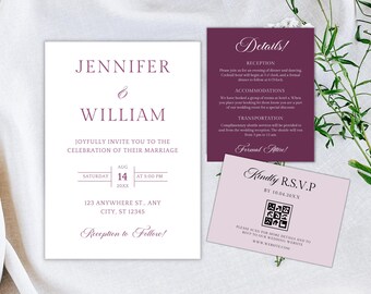 Minimalist Wedding Invitation Template, Editable Canva Design (Digital Download)