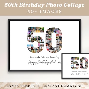 50th Birthday Photo Collage Template, Editable 50th Birthday, Personalized 50th Birthday Photo Collage, Gift For Him And Her, Birthday Photo