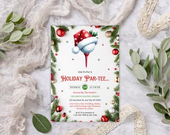 Editable Christmas Golf Invitation, Winter Holiday Golf Par-tee Invite, Golf Par-tee Invite, Christmas Par-tee Invitation, Instant Download
