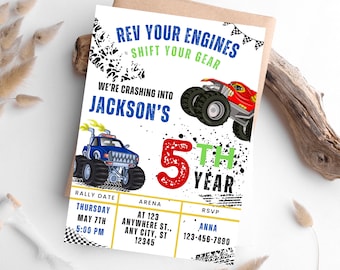 Editable Monster Truck Birthday Invitation Template, Printable Truck Invite, Truck Boy Birthday Invite, Big Wheel Party, Printable Invite