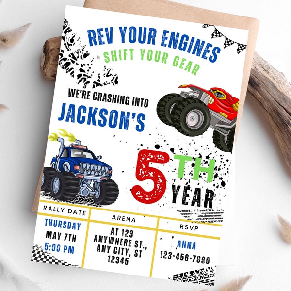 Editable Monster Truck Birthday Invitation Template, Printable Truck Invite, Truck Boy Birthday Invite, Big Wheel Party, Printable Invite