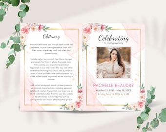 Edytowalny szablon programu pogrzebowego, nekrolog, składany na pół (szablon Canva)