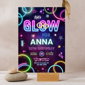 Editable Glow Party Birthday Invitation Template, Neon Party Invite, Glow Invitation Template, Neon Glow Party, Glow Gender Neutral Invites