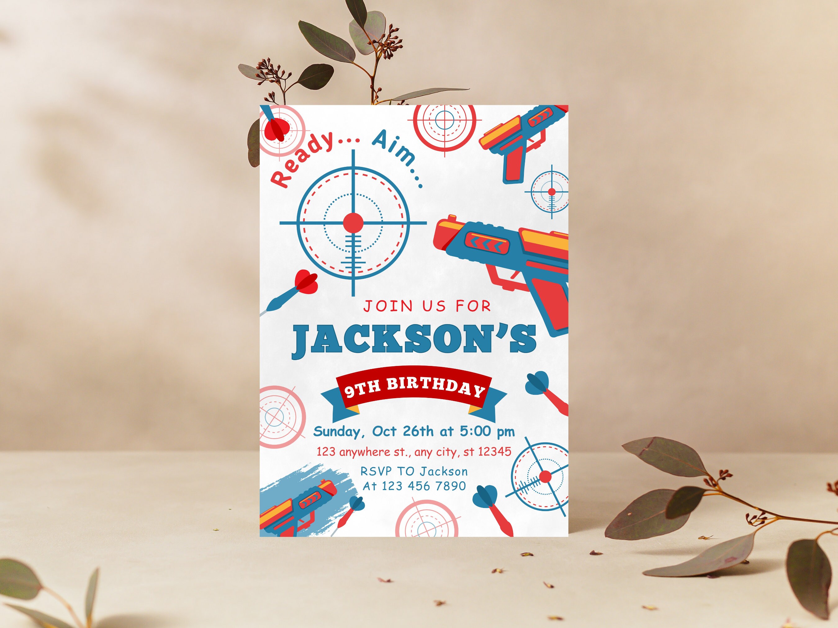 Editable Nerf Birthday Party Invitation, Dart Gun Birthday Party ...