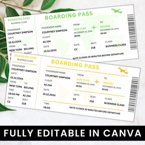 Modello Canva della carta d&#39;imbarco modificabile, viaggio a sorpresa del biglietto aereo stampabile, carta regalo biglietto aereo personalizzabile, carta d&#39;imbarco a sorpresa
