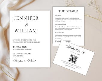 Minimalist Wedding Invitation Template, Editable Canva Design (Digital Download)