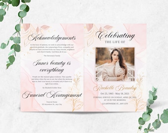 Edytowalny szablon programu pogrzebowego, nekrolog składany na pół (szablon Canva)