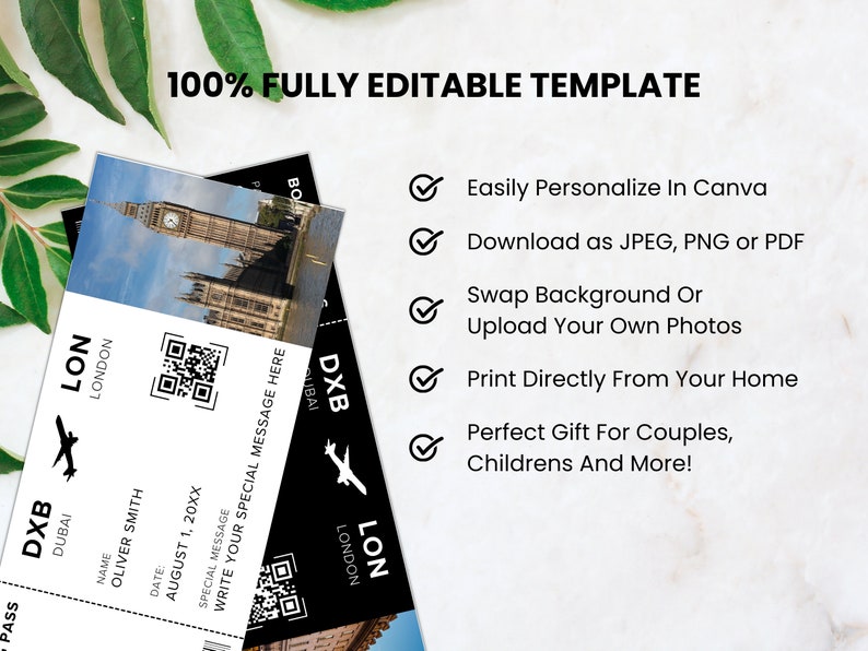 Editable Airline Ticket Boarding Pass, Surprise Trip Gift (canva ...
