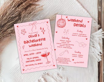 Bewerkbare uitnodiging vrijgezellenfeest, strandweekendroute (digitale download)