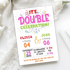 Editable Joint Birthday Invitation Template, Siblings Birthday Invite, Twin Birthday Invitation, Double Celebration Birthday Invitation