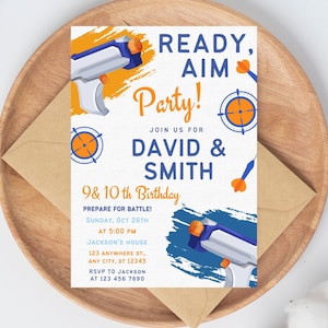 Editable Nerf Birthday Party Invitation, Canva Template