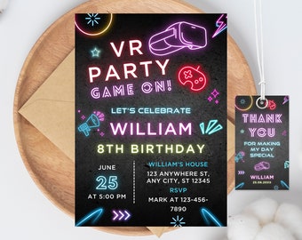 VR Gamer Geburtstagseinladung, Neon Party Invite (Digitaler Download)