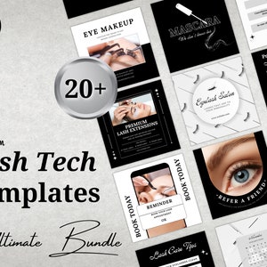 25 Lash Tech Instagram Post Templates, Lash Artist Instagram Templates, Esthetician beauty Posts, Editable Canva Templates