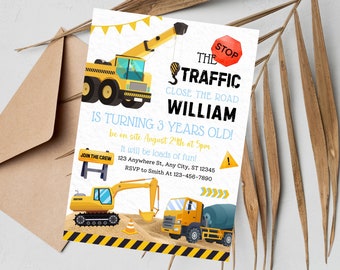 Editable Construction Birthday Invitation, Dump Truck Party (Instant Download)