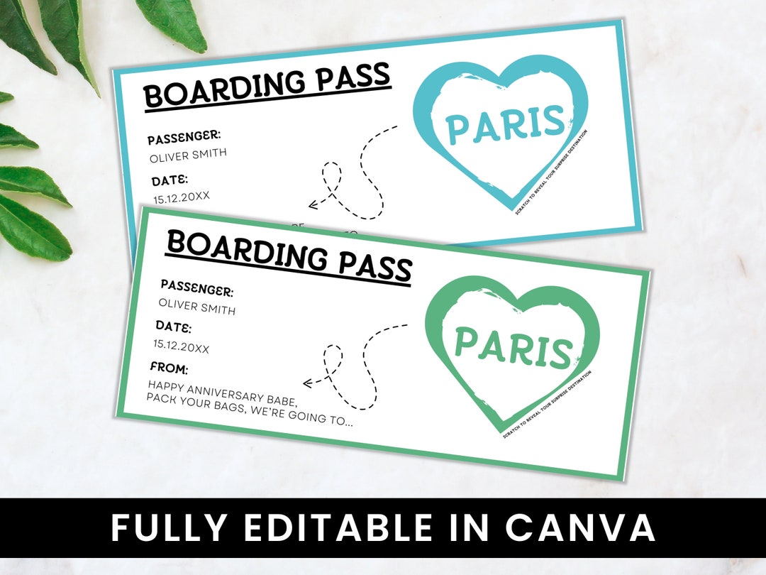 Editable Boarding Pass Template, Surprise Trip Ticket (canva) - Etsy