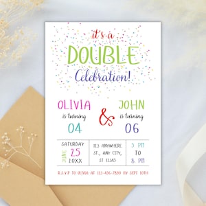 Double Birthday Invitation, Sibling Birthday Invitation, Joint Birthday Invite, Two Birthday Invite, Double Celebration Birthday Invitation
