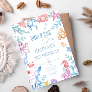 Under The Sea Birthday Invitation Template, Editable Ocean Animals Party Invite, Magical Sea Life Invitation Template, Instant Download