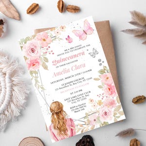 Editable Quinceañera Invitation Template, Blush Pink Quinceañera Invite, Pink And Rose Gold Quinceañera, Sweet 15 Invitation, 15th Birthday