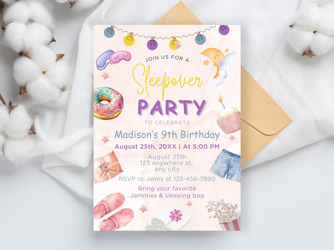 Editable Slumber Party Birthday Invitation Template Sleepover Birthday editable-slumber-party-birthday-invitation-template-sleepover-birthday