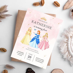 Editable Princess Birthday Invitation Template, Little Princess Birthday Invitation, Girls Kids Birthday Invite Canva Template