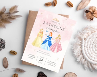 Editable Princess Birthday Invitation Template (Canva)