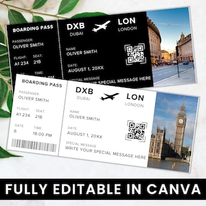 Modello Canva della carta d&#39;imbarco modificabile, viaggio a sorpresa del biglietto aereo stampabile, carta regalo biglietto aereo personalizzabile, carta d&#39;imbarco a sorpresa