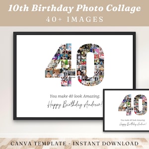 40th Birthday Photo Collage Template, Number 40 Birthday Collage, Personalized 40th Birthday, Birthday Photo Collage, Gift For Him And Her