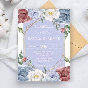Editable Muslim Wedding Invitation, Islamic Nikah Invitation Template, White Floral Muslim Wedding Invite, Digital Muslim Wedding Invite