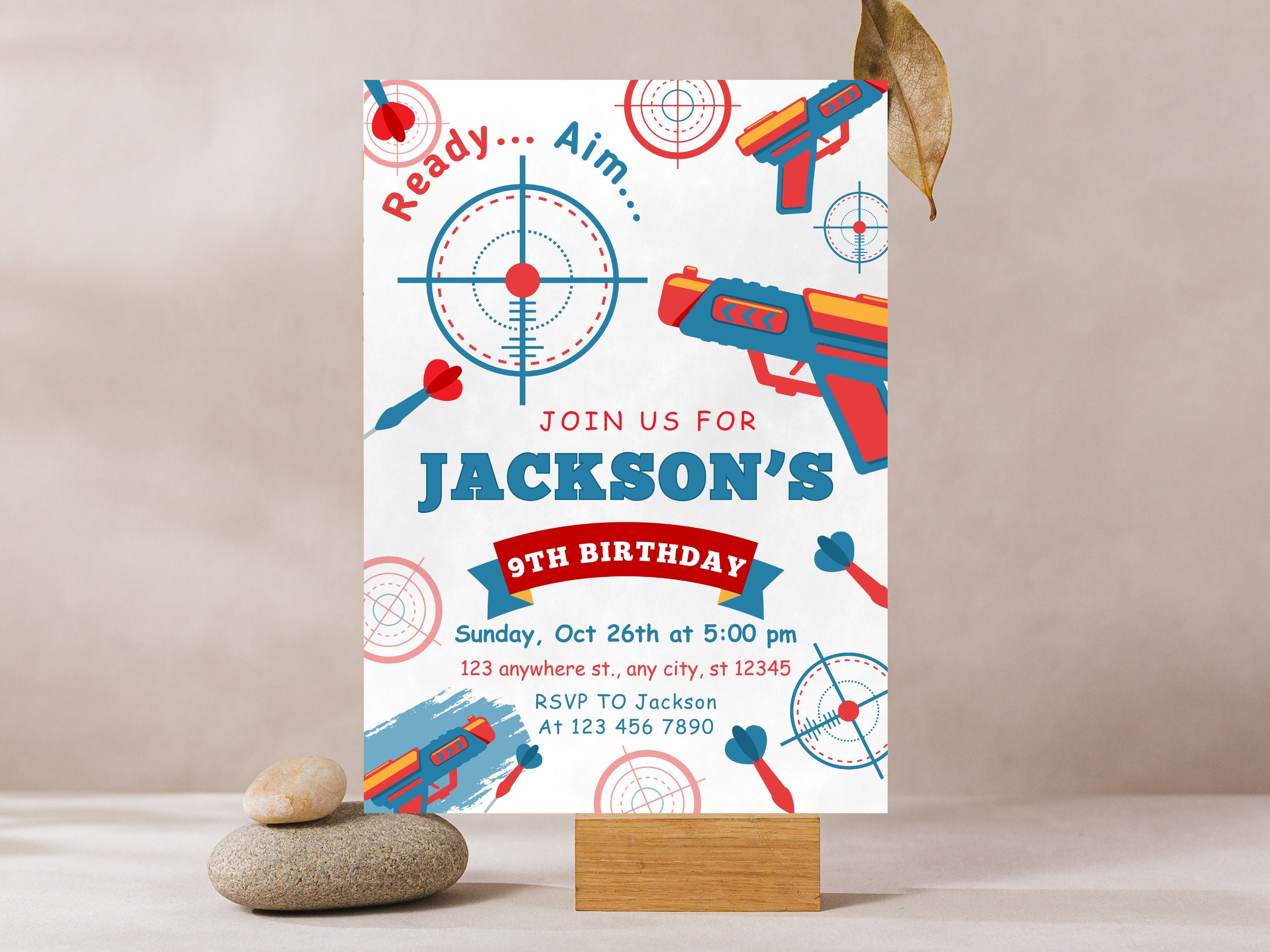 Editable Nerf Birthday Party Invitation, Dart Gun Birthday Party ...