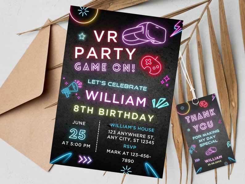 Virtual Reality Birthday Invitation, VR Birthday Invitation, Gamer Boy Birthday Invite, Instant