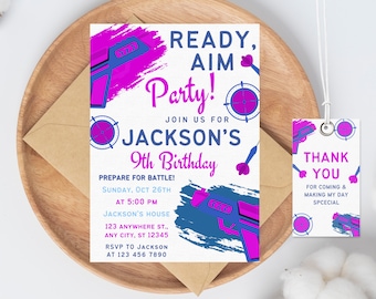 Editable Nerf Birthday Party Invitation, Canva Template (Instant Download)