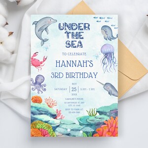 Under The Sea Birthday Invitation Template, Editable Ocean Animals Party Invite, Magical Sea Life Invitation Template, Instant Download