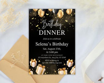 Editable Black Tie Birthday Dinner Invitation (Digital Download)