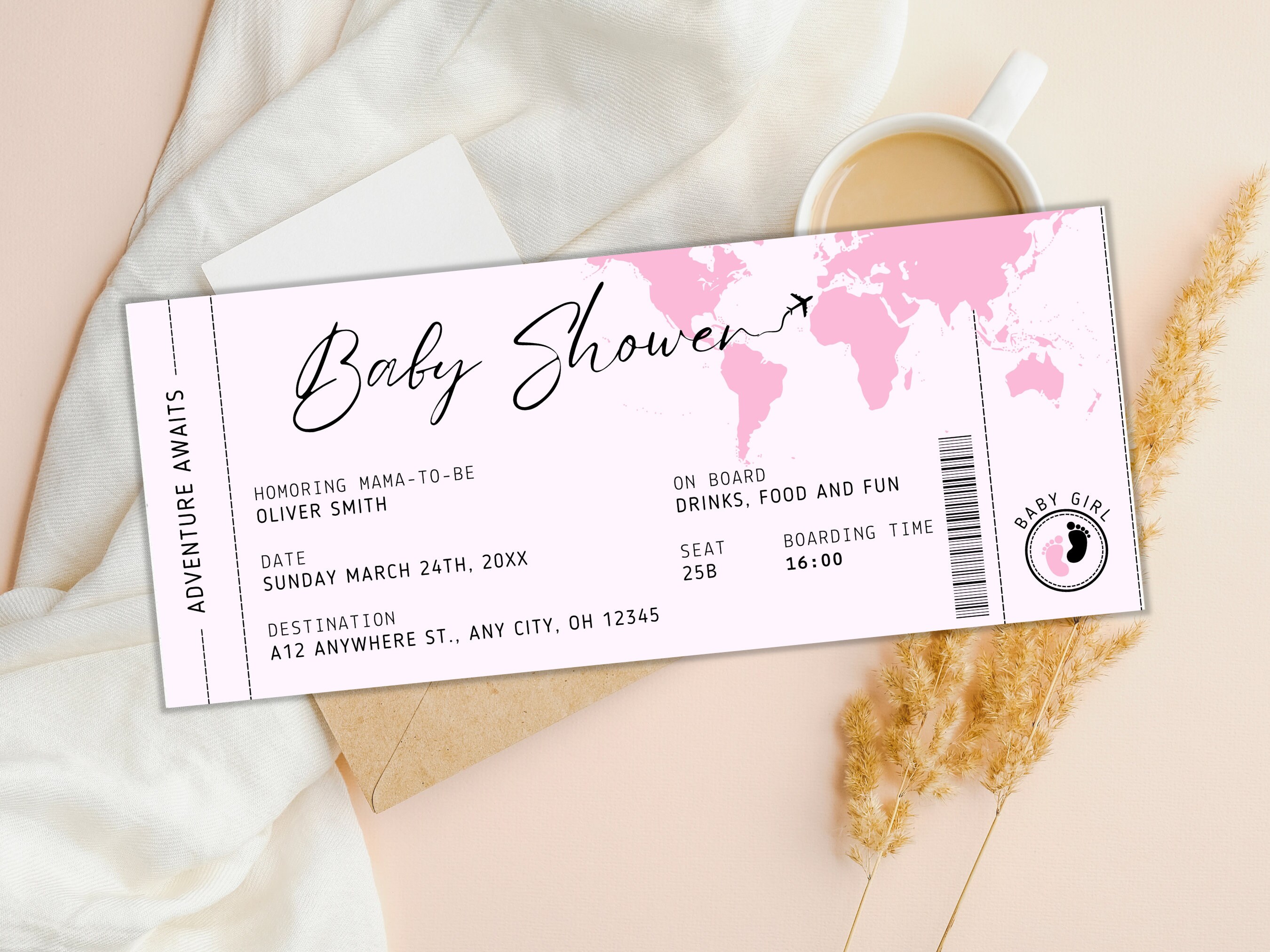 Editable Boarding Pass Canva Template, Printable Airline Ticket