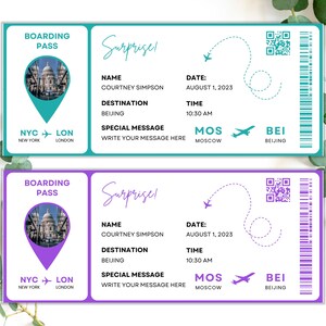 Editable Boarding Pass Canva Template, Printable Airline Ticket, Customizable Plane Ticket Gift Card, Boarding Pass Surprise Trip Canva