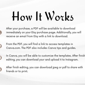 May include: A four-step guide on how to use Canva templates. The guide includes numbered steps with text describing the process of downloading a PDF, accessing templates, customizing them, and sharing the final product.